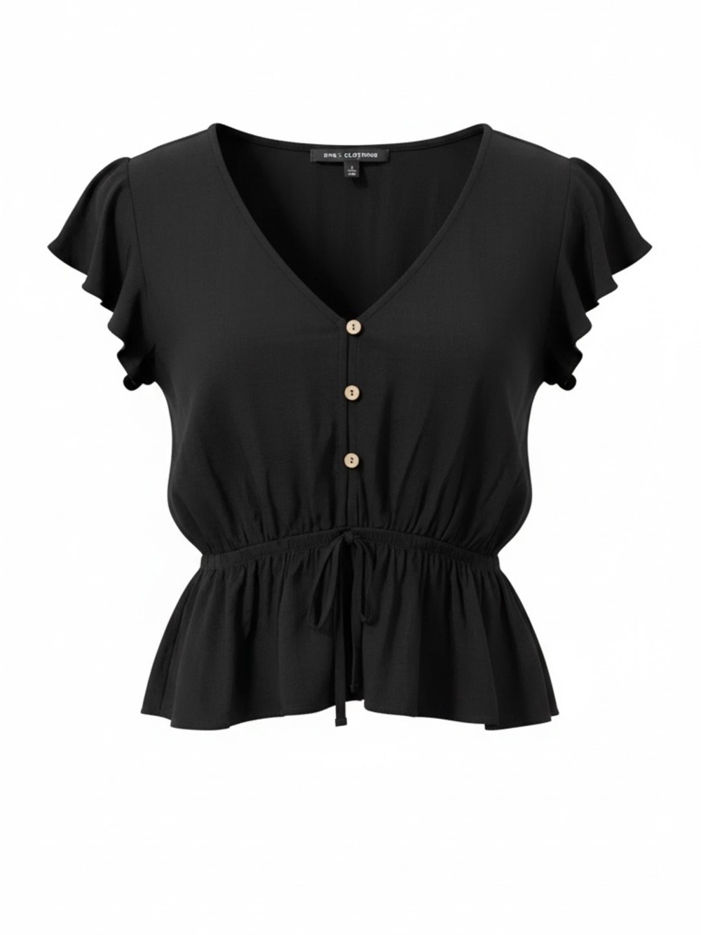 One Clothing Black Short Ruffle Sleeve Peplum Top XS